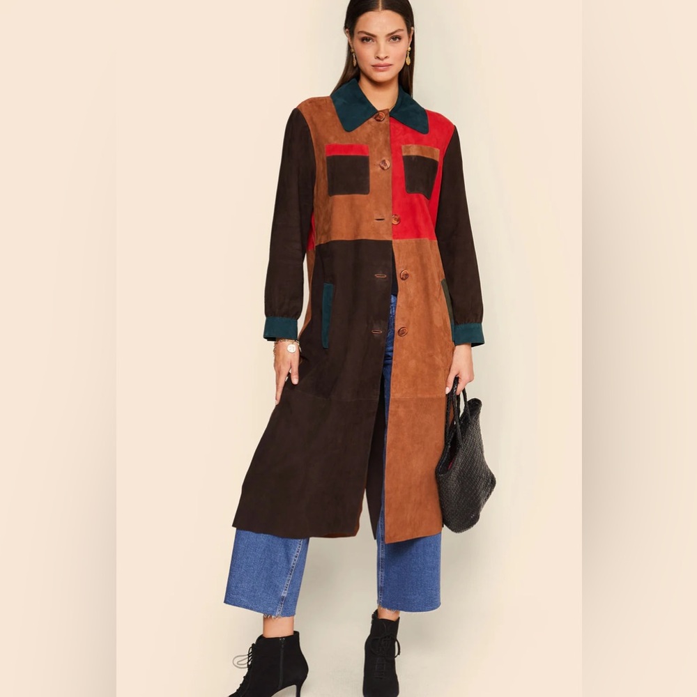 Rixo Milly Suede Colorblock Trench - UK 12 US 8 M